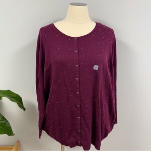 NWT Catherines Cardigan Sweater Plus Size 3X 26/38W Wine Snap Front Studded
